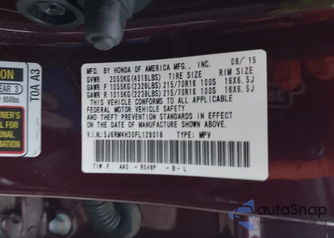 2015 Honda Cr-V Lx from USA, damaged, VIN 5J6RM4H30FL129018